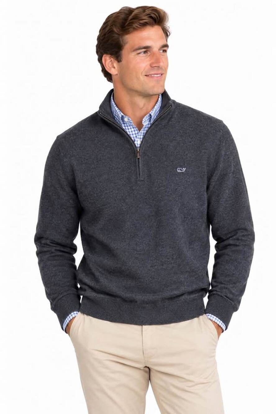 Vineyard Vines Medium Gray Palm Beach Cotton Cashmere 1/4 Quarter Zip Sweater